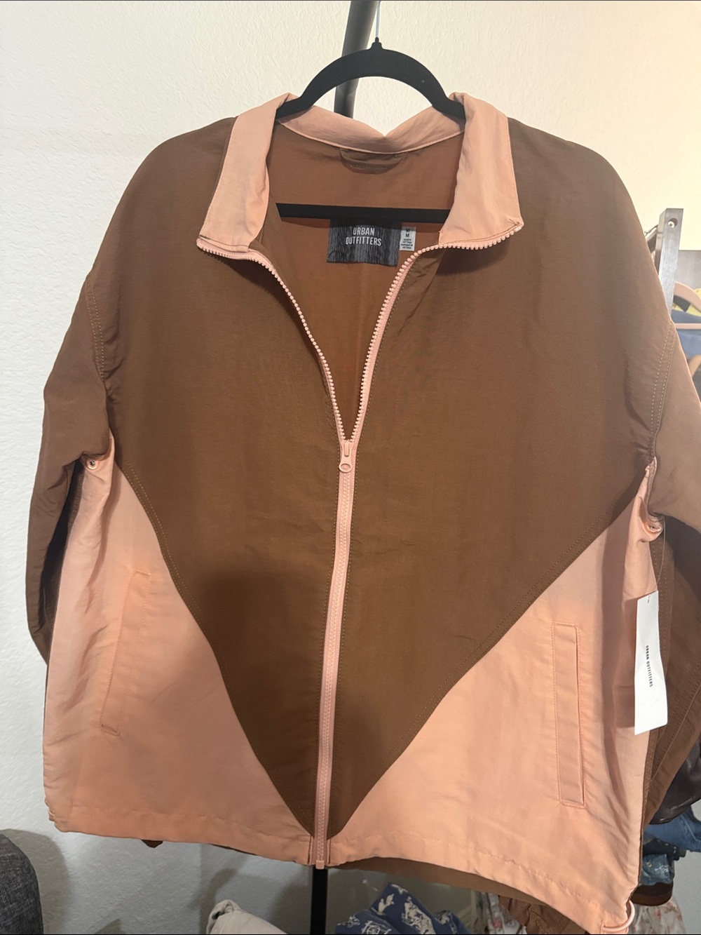 Urban Outfitters Brown & Pink Colorblock Windbreaker